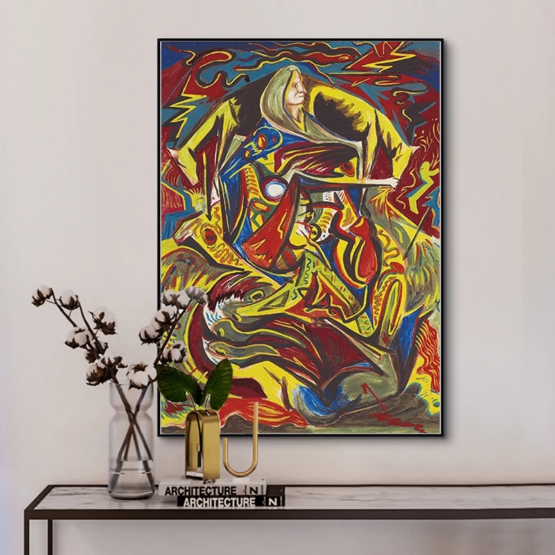 

Abstract Jackson Pollock Composition with Woman Canvas Painting Posters and Prints Wall Art Picture for Living Room No Frame