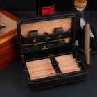 Кожаный чехол для сигар Cohiba, держатель для путешествий из искусственной Кедровой древесины, деревянный ящик для хранения табака, увлажнитель (N резак для зажигалки)