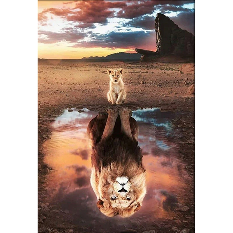 5D Сделай Сам: квадратная алмазная живопись отражение Король Лев вышивка крестом