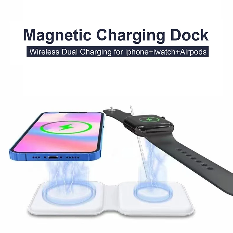 

2 in1 Foldable Magnetic Wireless Charger For iPhone 12 Pro Max Magsafing Charging For Apple Watch 15W QC PD Type C Fast Charger