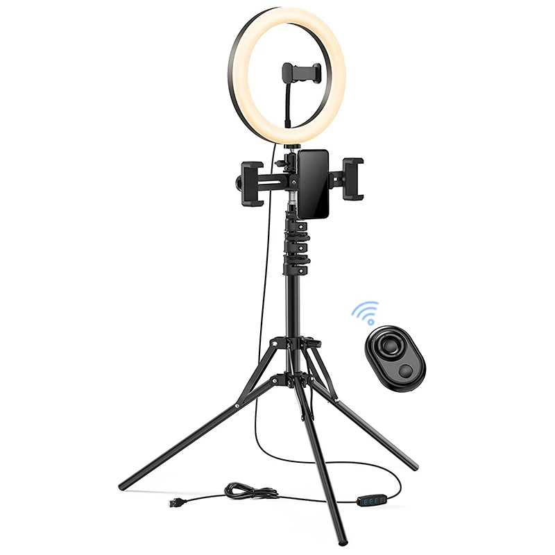 

MOOL 12 Inch Aluminum Remote Controlled LED Selfie Ring Light 2M Wire,Portable Tripod Camera Ring Light and 4 Phone Stands