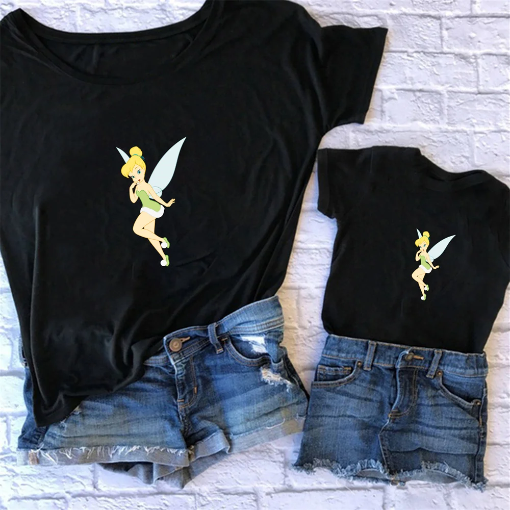 

Summer Disney T-Shirt Family Flower Fairy Female Colour Tshirt Graphic Cotton Kid Casual Baby Women Black Clothes Fashion Cozy