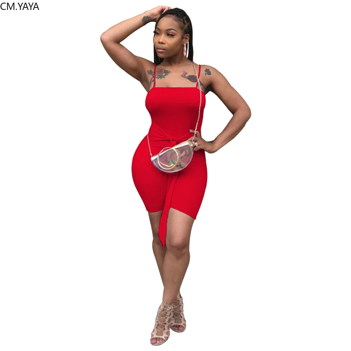 Женские комбинезоны до колена на тонких лямках с завязкой талии женский