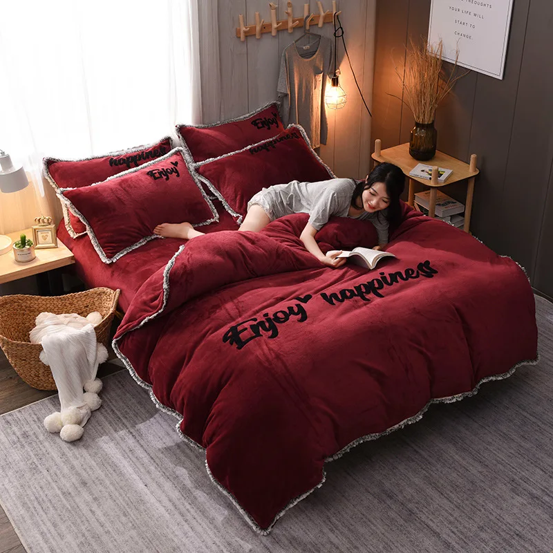 Однотонный фланелевый Комплект постельного белья с цветными кристаллами