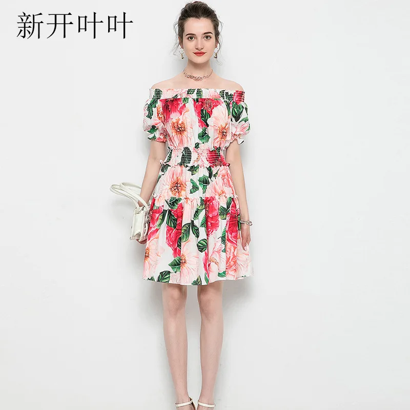 

White Rose Floral Summer Girls Off Shoulder Dresses Women Long Casual Sexy Office Work Robe Femme Bohemian Party Dress OverSize