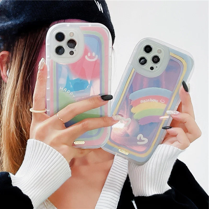 

Laser rainbow smiling face for iphone 13 promax case XR for iphone11 / 12 / XR soft 78plus female