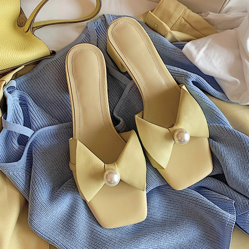 

Summer Sandals Flats Slippers For Women Sweet Butterfly-knot Pink Modern Slippers High-heeled Shoes Open Toe Flip Flops Slides