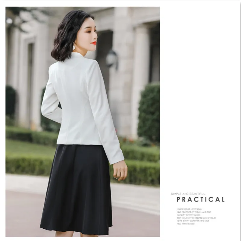 Женский костюм из 2 предметов белый пиджак и платье до колен для работы весна 2020 |