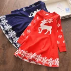 2020 г. Модное платье для маленьких девочек рождественское темно-синее платье с длинными рукавами и рисунком оленя для девочек, детские платья Одежда для маленьких девочек, От 3 до 8 лет