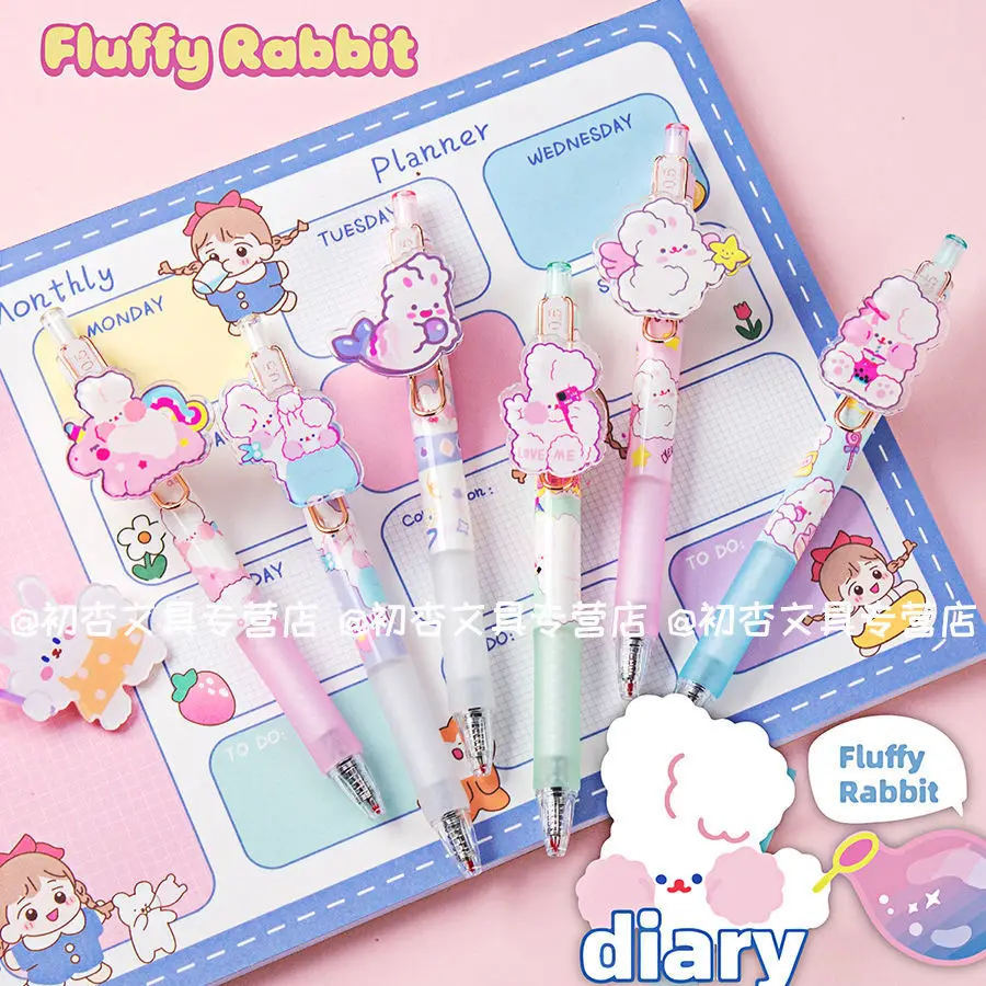 3/6PCS New Rabbit Gel Pen Stationery for School Supplies Kawaii Black Press 0.5 Large Capacity Quick Dry | Канцтовары для офиса и