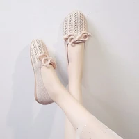 spring women flats hemp slip on flat shoes woman canvas loafers bowtie casual shoes comfortable ladies shoes