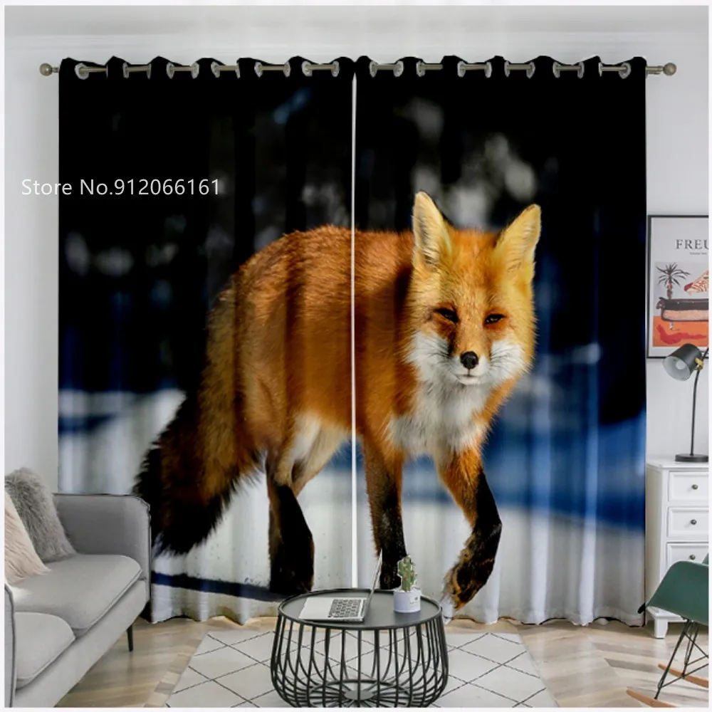 

Animals Fox Window Curtain 3D Print Cartoon Forest Window Drapes 2 Panels Home Textile For Living Room Window Treatment Decor