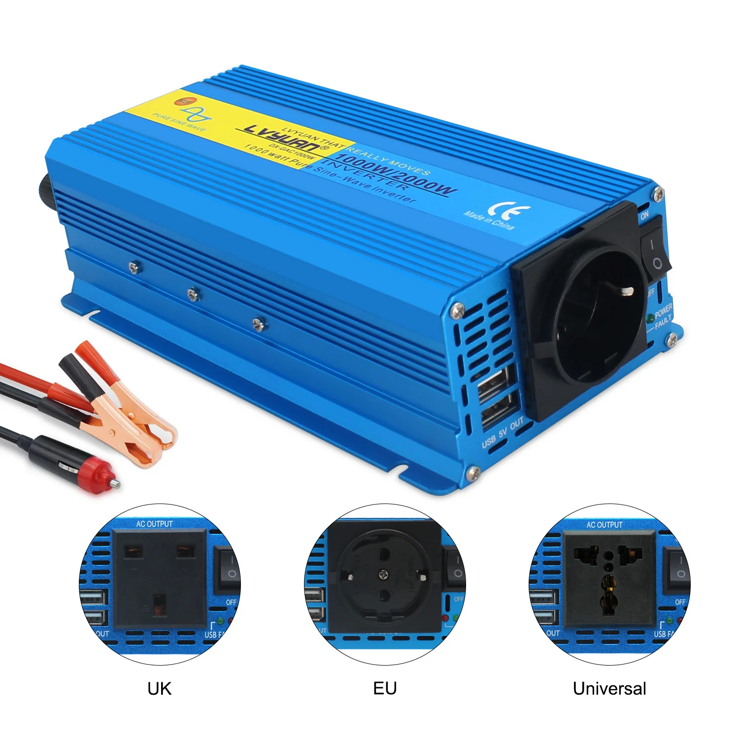 $59.99 2000W 3000W 4000W LED Display Inverter DC 12V To AC 220V Pure Sine Wave Transformer Voltage Converter 12 220 Power Auto Inversor