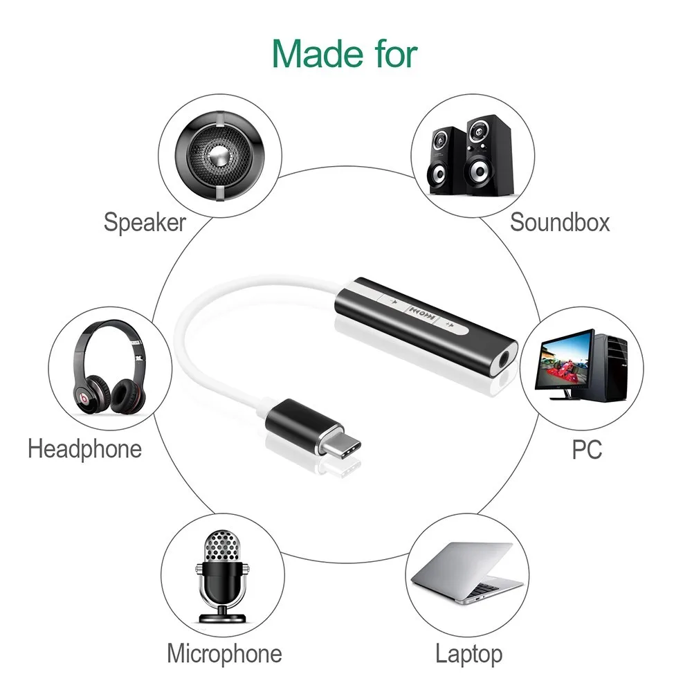 

Type C To 3.5mm Charge Audio Adapter 2 In 1 USB C Splitter Headphone AUX Audio Cable For PC Laptop
