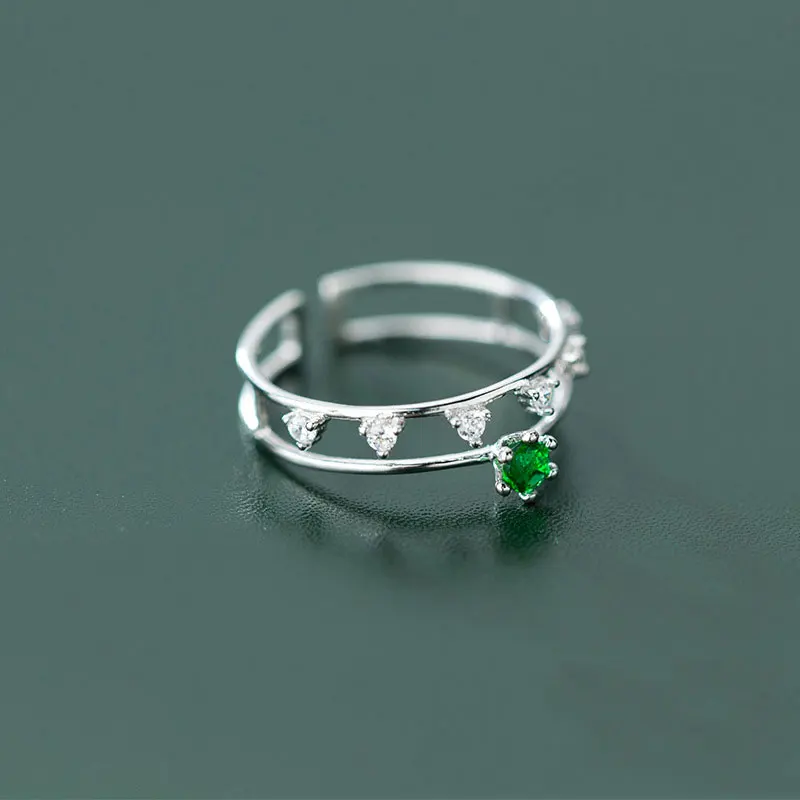 

Double Ring 925 Sterling Silver Simple Rings Zircon Fine Green Zircon Exquisite Fashion Fine Jewelry Accessories