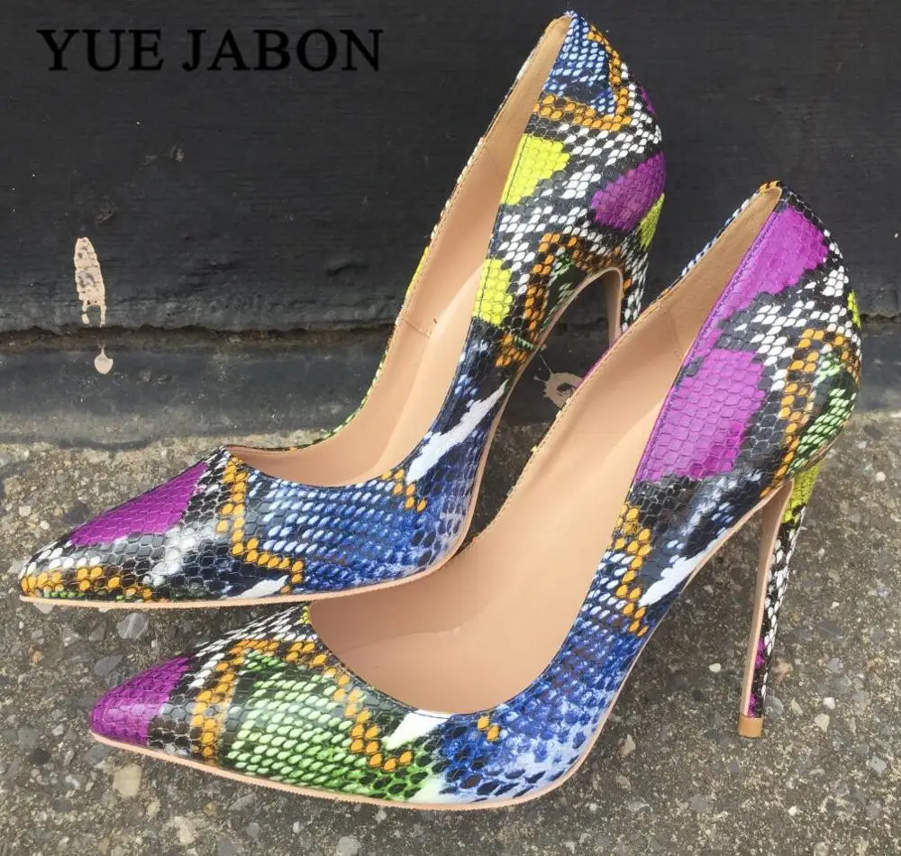 YUE JABON snake pattern colorful print high heel women pumps pointed toe Stiletto sexy lady wedding shoes size 35-43 | Обувь