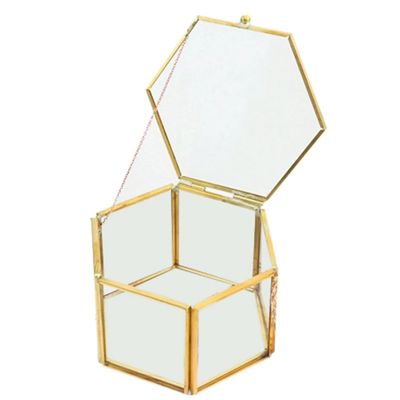 

2Pcs Glass Ring Box Wedding Jewelry Case Immortal Flower Glass Cover & 2Pcs Geometrical Clear Glass Jewelry Box