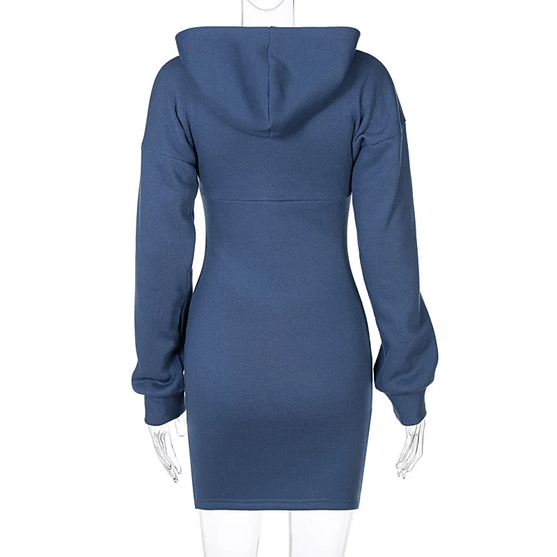 

Print Hoodie Dress Fleece Zipper Letter Long Sleeve Mini Woman Dress Casual Streetwear Fall Fashion Sexy Party Club Robe