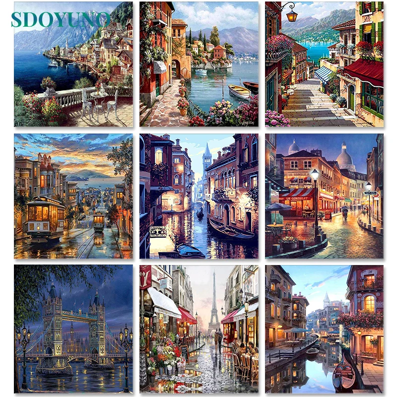 

SDOYUNO City Lanscape Paint By Numbers Kits Scenery DIY 60x75cm Oil Painting By Numbers On Canvas Frameless Acrylic Handpaint De