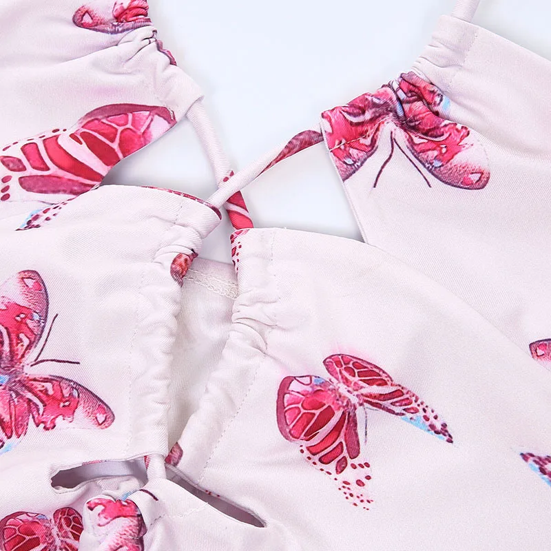 

Y2k Butterfly Women's T-shirts Cute Crop Top Women Sexy Backless Tank Top Sleeveless Summer Kawaii Cropped Feminino Halter Tops