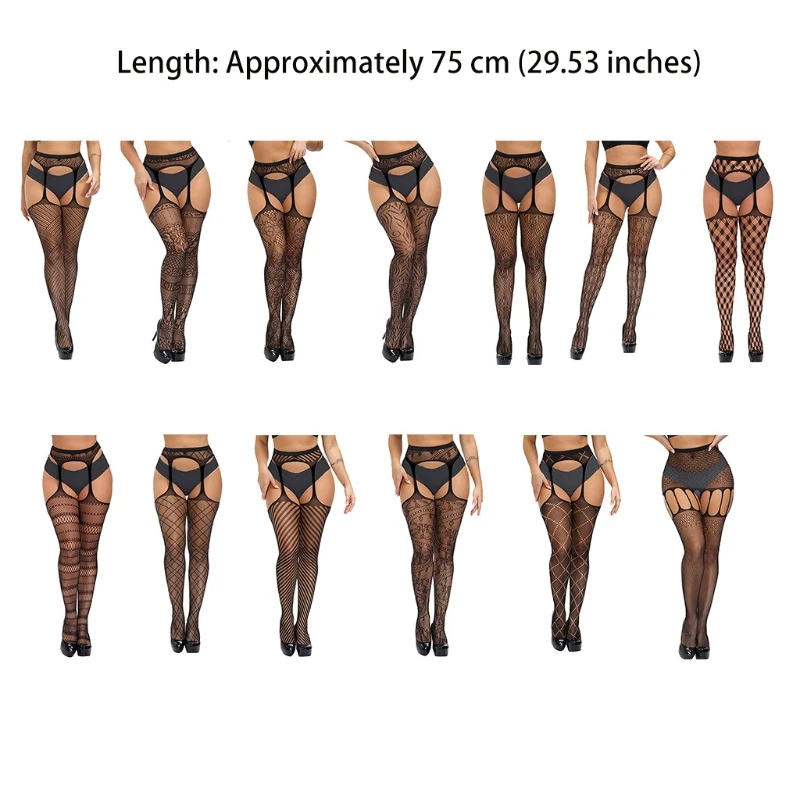 

13 Styles Women Sexy Fishnet Lingerie High Waist Suspender Pantyhose Hollow Out Jacquard Patterned Sheer Mesh Tights Garter M6CD