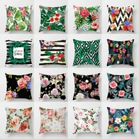 tropical monstera throw pillows covers square gouache flower plant cushion cover pink rose pillow case for sofa home decor green