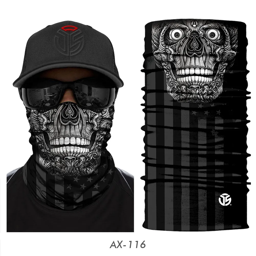 AX-116 3D Skull Ghost Balaclava Neck Gaiter Motorcycle Bandana Head Shield Skeleton Moto Biker Tube Scarf Headband Half Face Mask Men - Цвет: AX-116