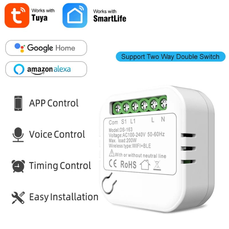 

Mini Smart WiFi+Bluetooth DIY Switch Wireless Light Switch Smart Home Automation Module, Works With Alexa Google Home Smart Life