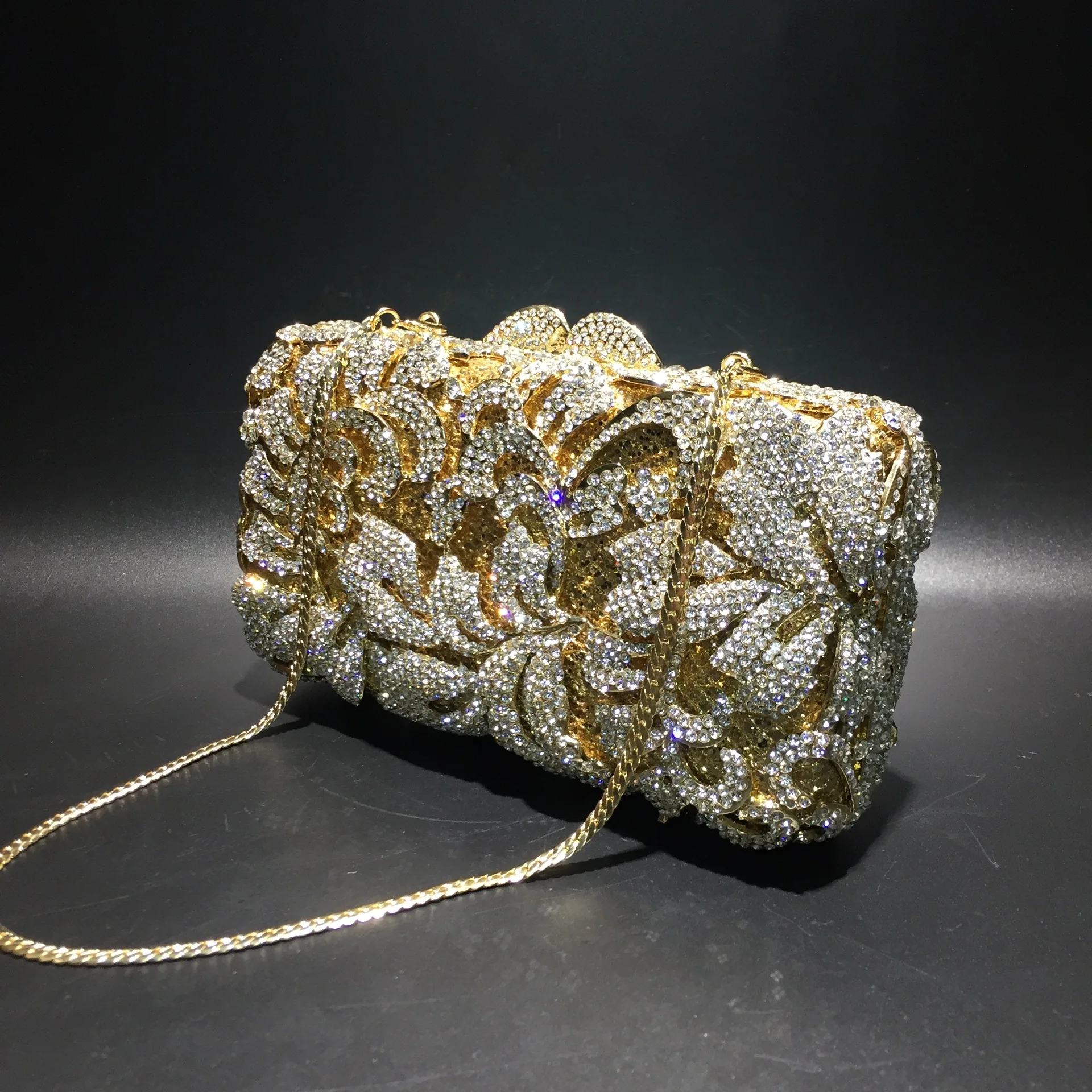 XIYUAN Золотая Женская вечерняя сумка Классическая с цветочным оформлением