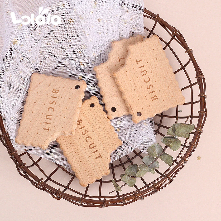 Древесина бука Прорезыватель для зубов Детские 10 шт. зеркало с форме печенья DIY