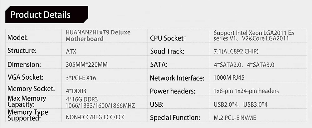 Huanan Zhi X79 DELUXE материнская плата для Intel LGA 2011 2660V2 2680V2 DDR3 1333/1600/1866 МГц 64 Гб M.2 NVME 3* PCI-E SLI блок питания ATX Mainboad