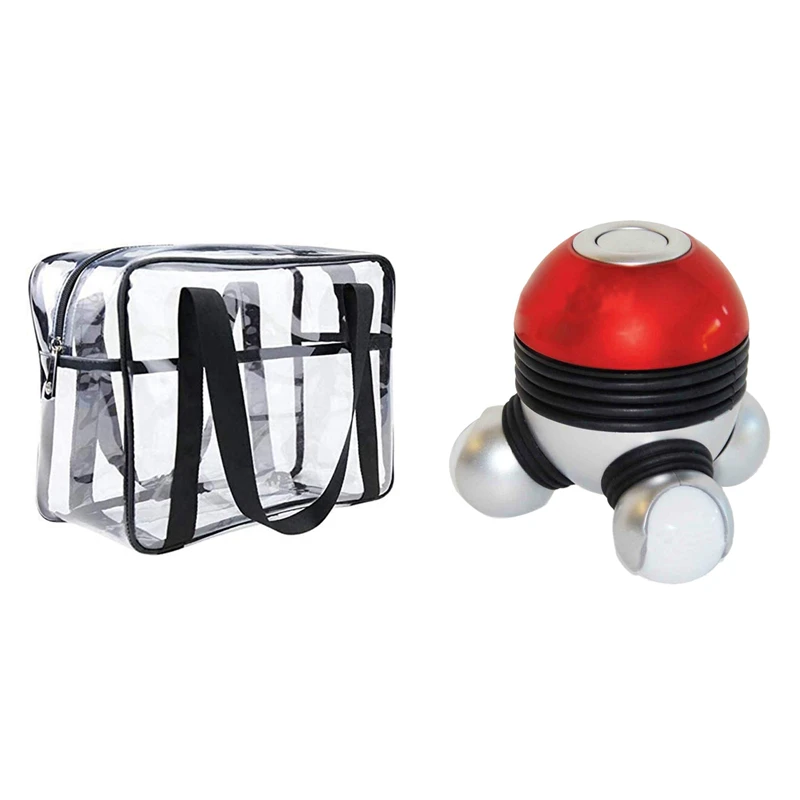 

1 Pcs Transparent Handbag Thickened Cosmetic Bag & 1 Pcs ​Portable Body Vibration Massage with Led Light Red