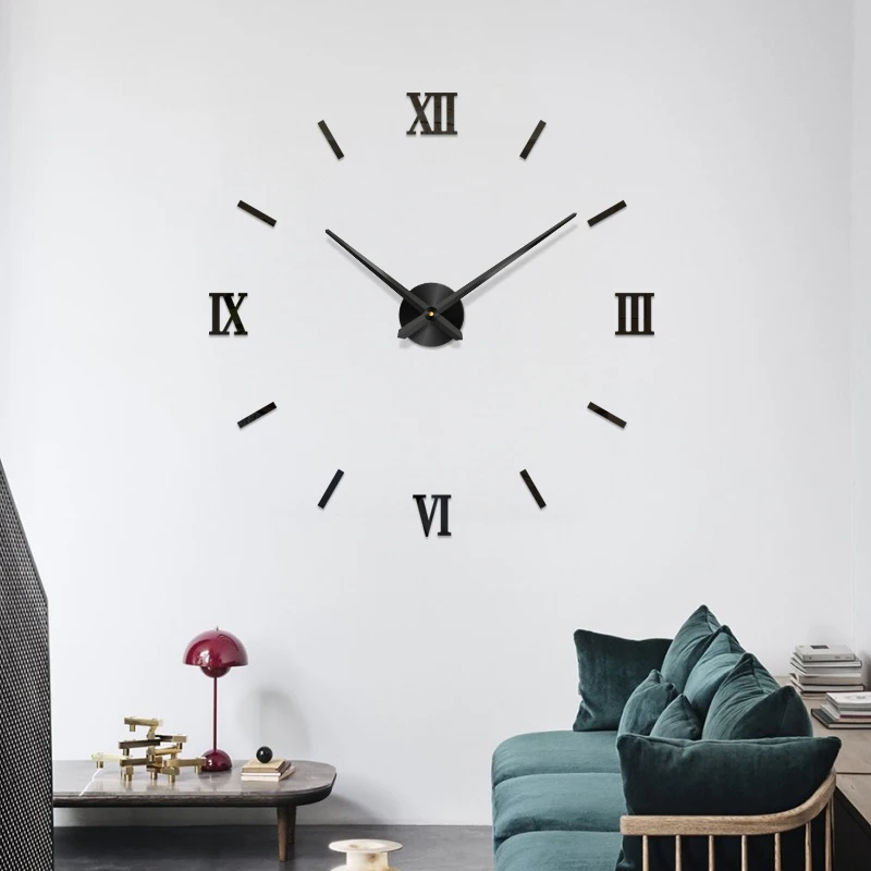 48 &quotбольшие часы настенные Horloge 3D Diy акриловые зеркальные наклейки домашний