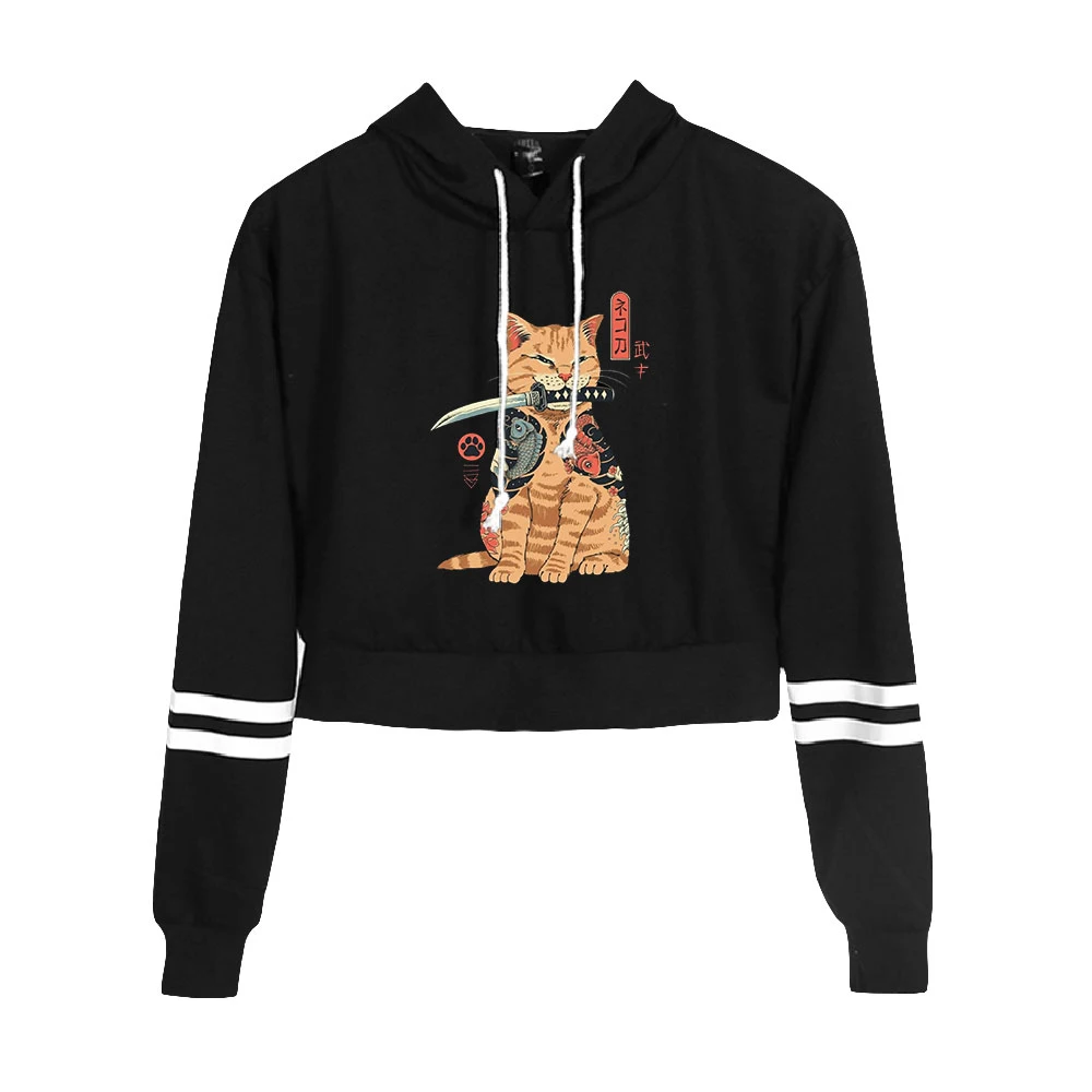 

Japanese cat Hoodie Long Sleeve Cropped Navel Hoodies Women Hooded Pullover Crop Top 2020 Social Media Star Fashion Clothes