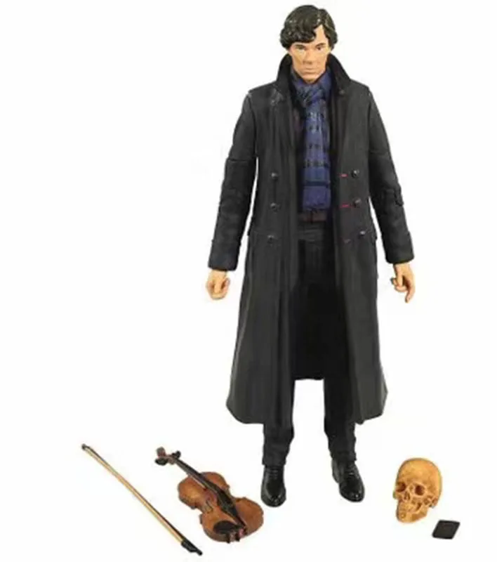 New Poseable Arms 221B Detective Sherlock Action Figure Toys Holmes Benedict Cumberbatch with Phone Violin Skull Collection Gift