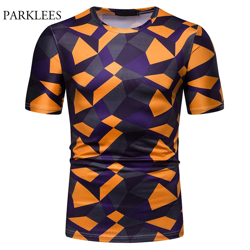 Футболка мужская с геометрическим принтом короткий рукав круглый вырез