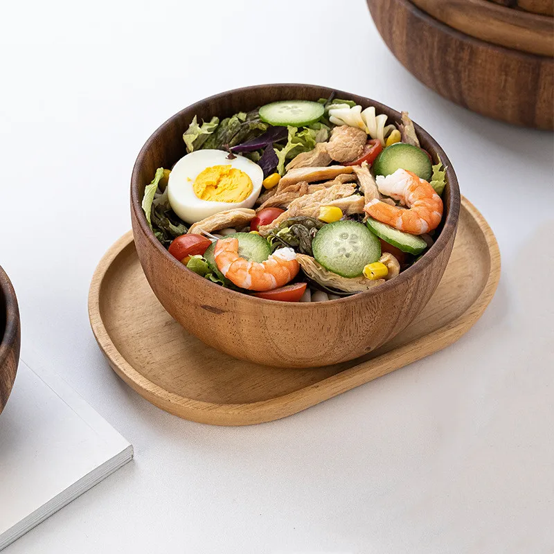 

2PCS Wooden Salad Snack Plate and Bowls Dessert Platter Unique Appetizer Serving Bowl Fruit Platter Dish Plates Table Decoration