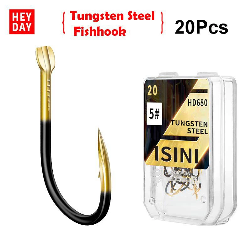 HD680 20 шт. вольфрамовый стальной рыболовный крючок с двойным пазом бородкой 3 #4 #5 #6