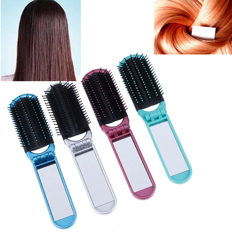 Складная Щетка для волос с зеркалом компактный карманный размер дорожный