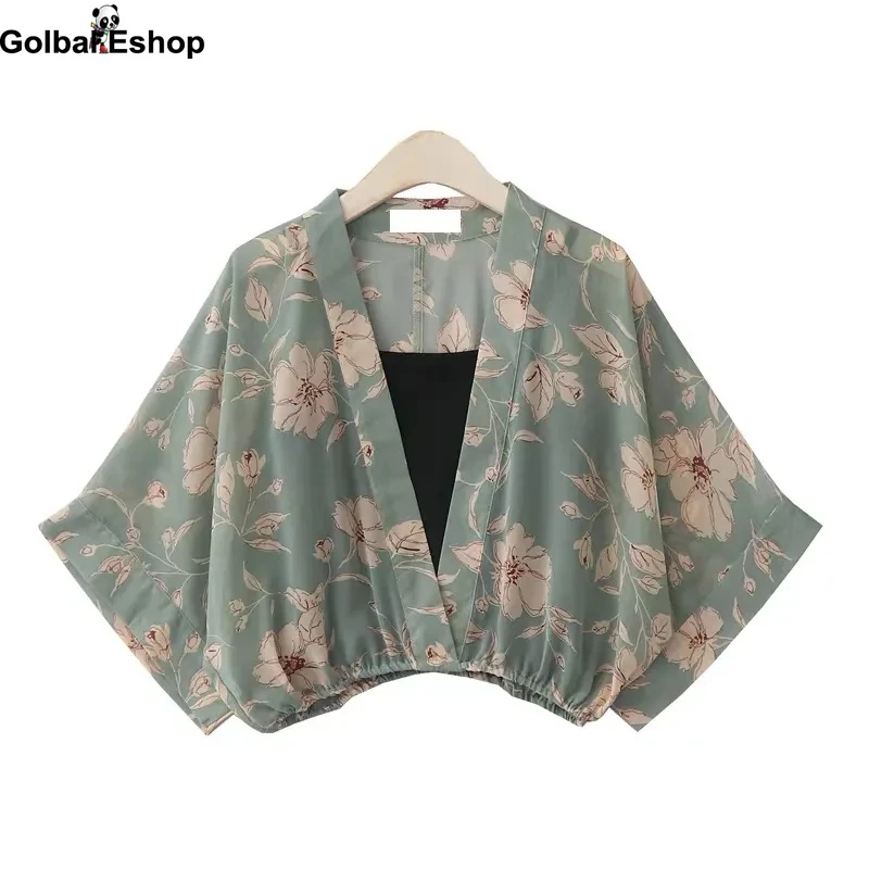 Женская короткая шифоновая рубашка в японском ретро стиле с V образным вырезом