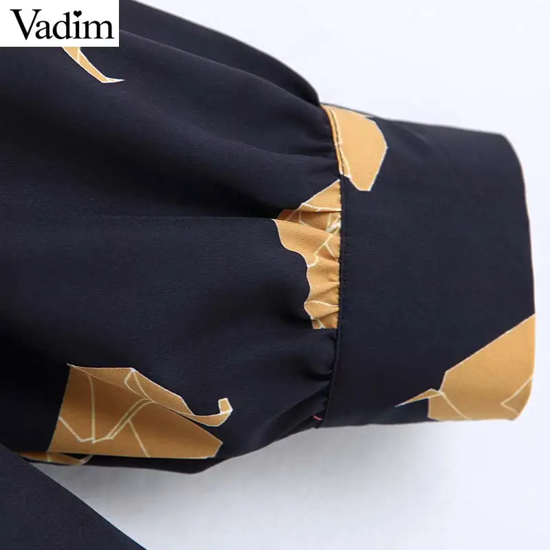 Vadim Женская стильная шикарная блузка с принтом отложной воротник рубашка длинным