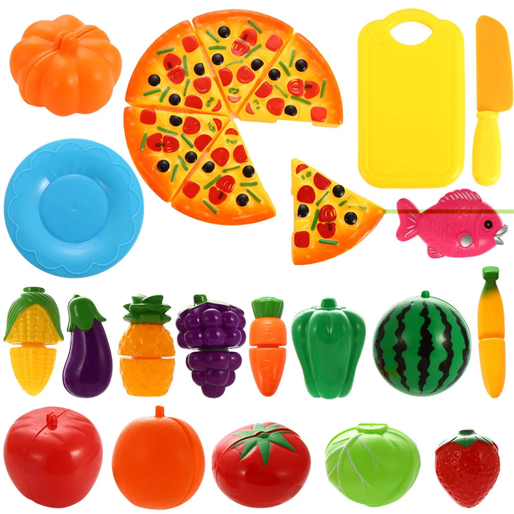 

24pcs Plastic Cutting Fruit Vegetable Pizza Food Kids Role Play Gift (Colorful)