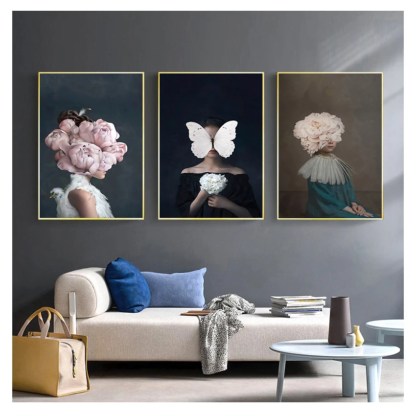 Картина на холсте Цветы бабочка женщина масляная живопись настенные