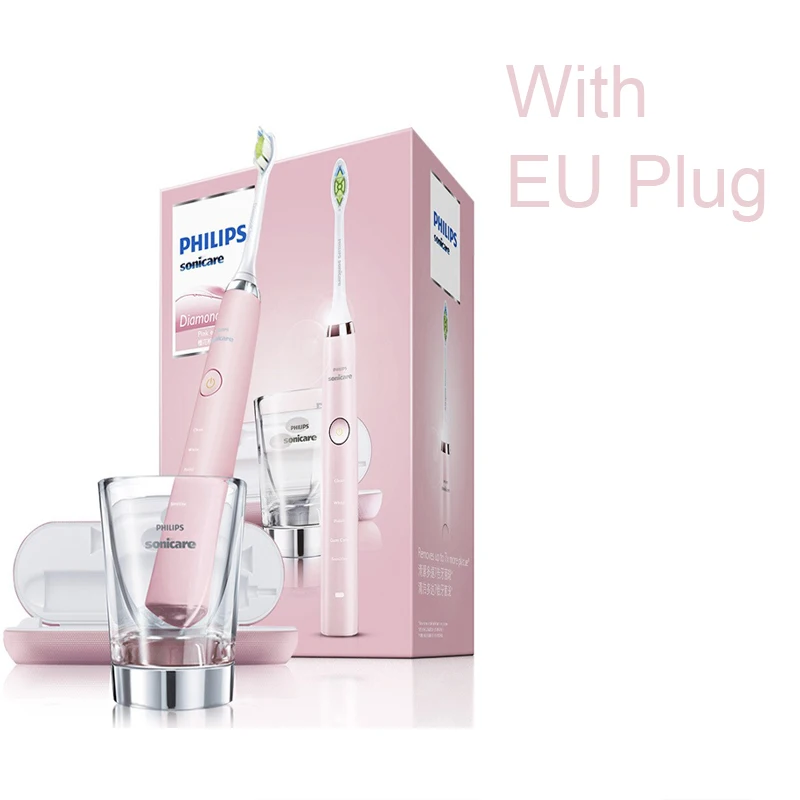 HX9362 Add EU Plug Philips Sonicare HX9362/68 звуковая качественная электрическая зубная щетка Алмазная чистая розовая со стеклом дорожное зарядное устройство для взрослых - Цвет: HX9362 Add EU Plug
