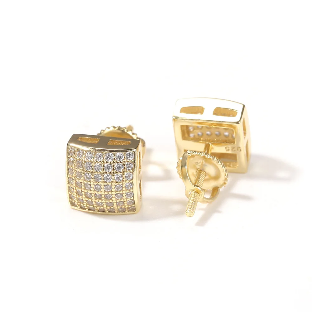 Фото Квадратный размер Bling Bling Iced Out кубический циркон Mirco Pave Зубец установка латунные серьги модные ювелирные изделия в стиле хип-хоп BE019 №3