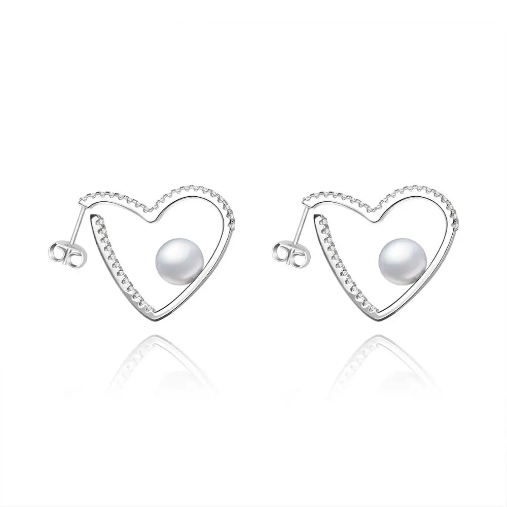 

GEM'S BALLET Natural Fresh-water Pearl Earrings For Women Tough Girl Jewelry 925 Sterling Silver Heart Smart Chic Stud Earrings