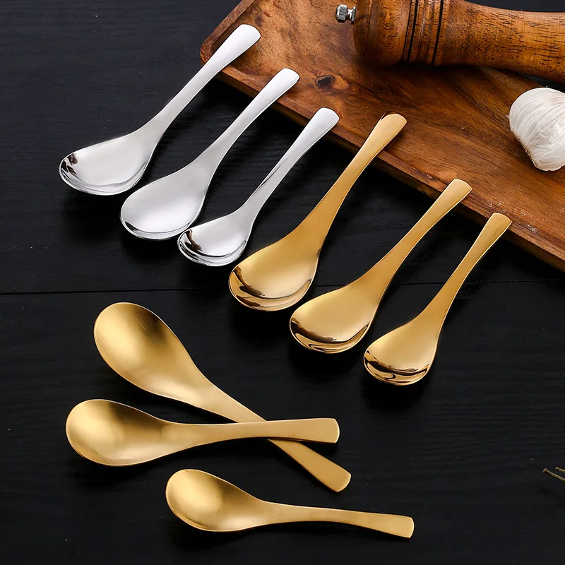

Set of 6 304 stainless steel spoons Korea rice spoons golden spoons children's spoons restaurant spoons.