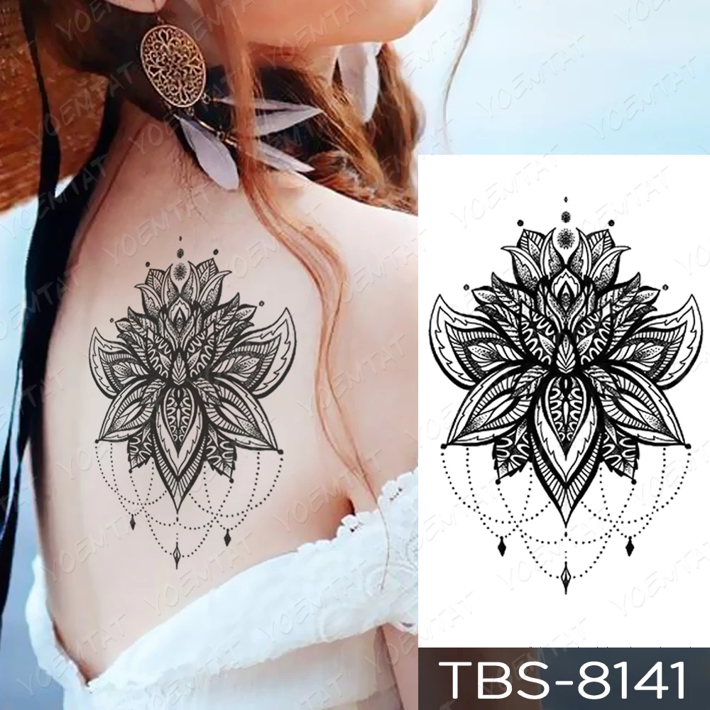 

Waterproof Temporary Tattoo Sticker Butterfly Rose Flash Tattoos Flowers Lotus Mandala Body Art Arm Fake Tatoo Women Men