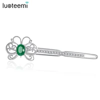 luoteemi butterfly shape bridal wedding hair pins hair accessories for women green jade high quality cz fashion jewelry gifts