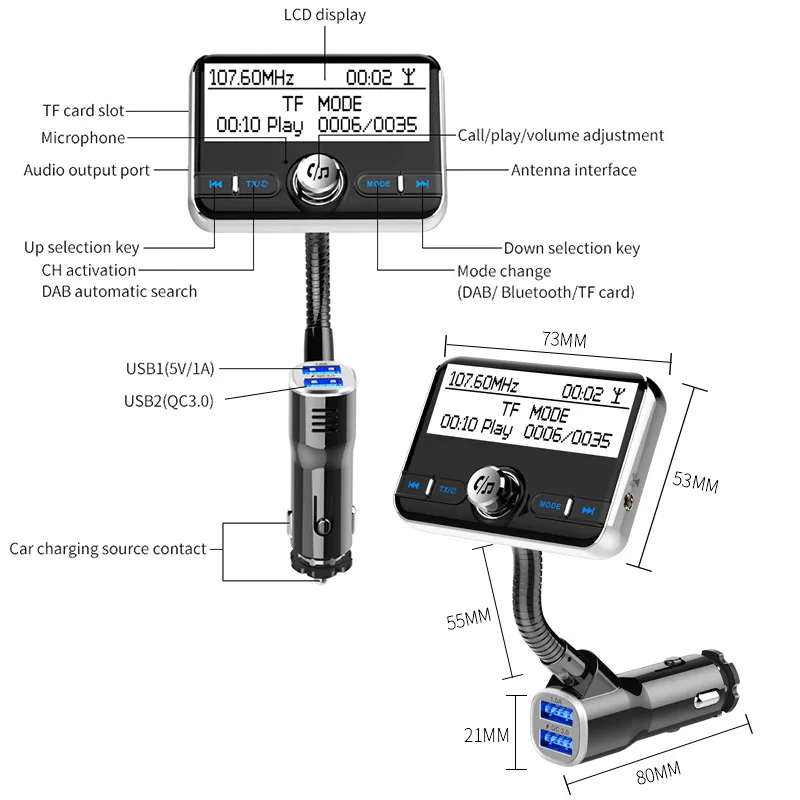 Автомобильный DAB + цифровой радиоприемник Jilang с FM-передатчиком AUX Bluetooth комплект
